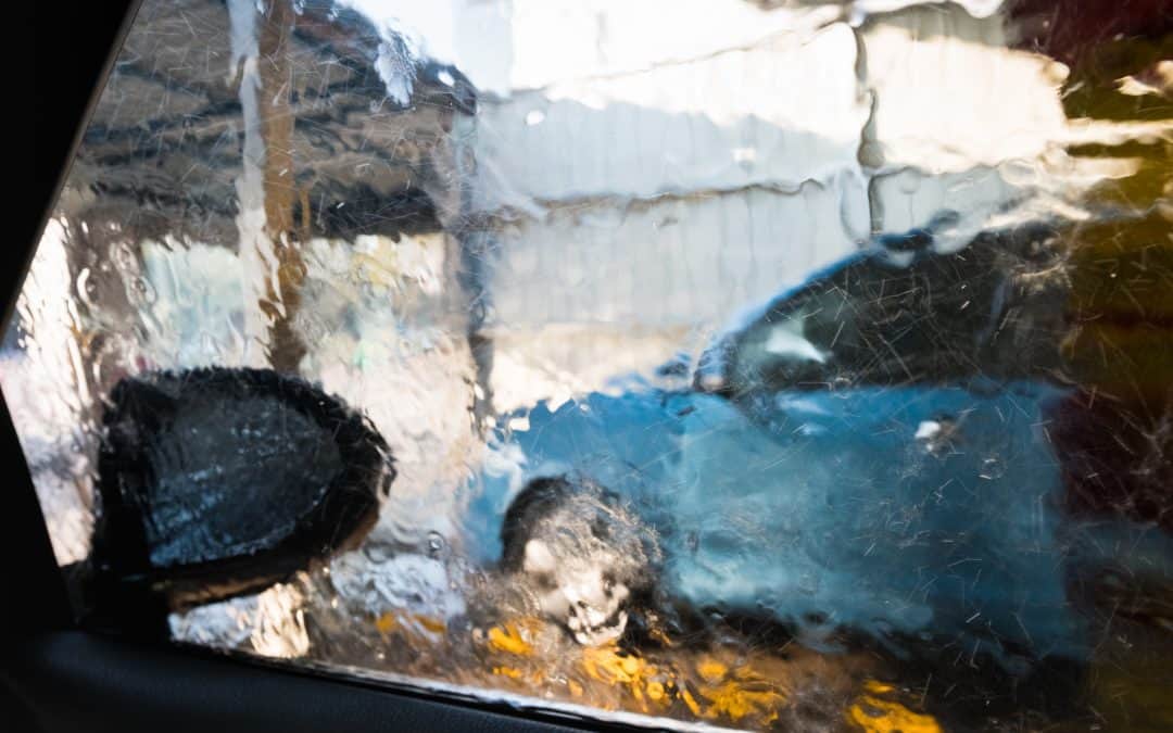 blurred car window in a car wash